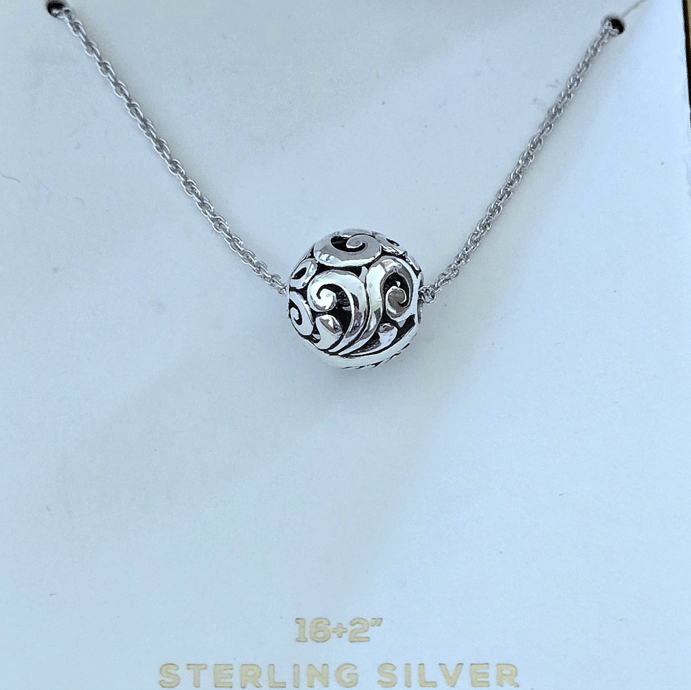 Annika Witt Sterling Silver🤍 Floating🛶 Scroll📜 Ball⚾️ Pendant Necklace - - Picture 3 of 15